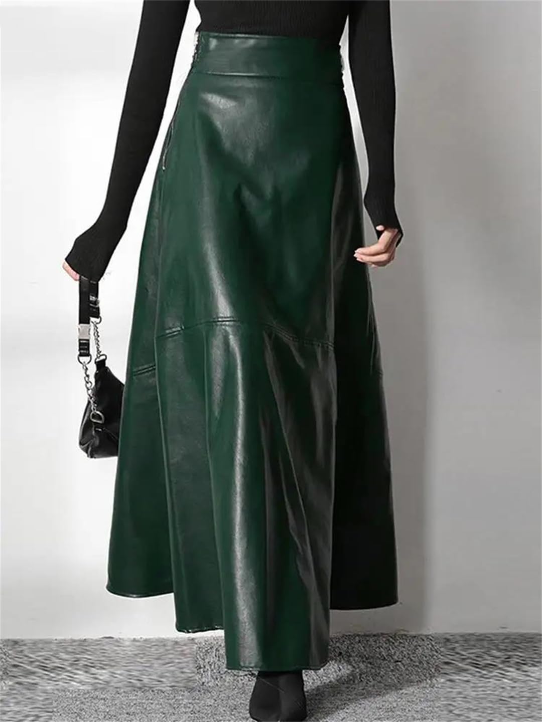Moda Solido Cuoio DELL'UNITÀ di elaborazione Maxi Gonne Donna Elegante Casual Vita Alta
