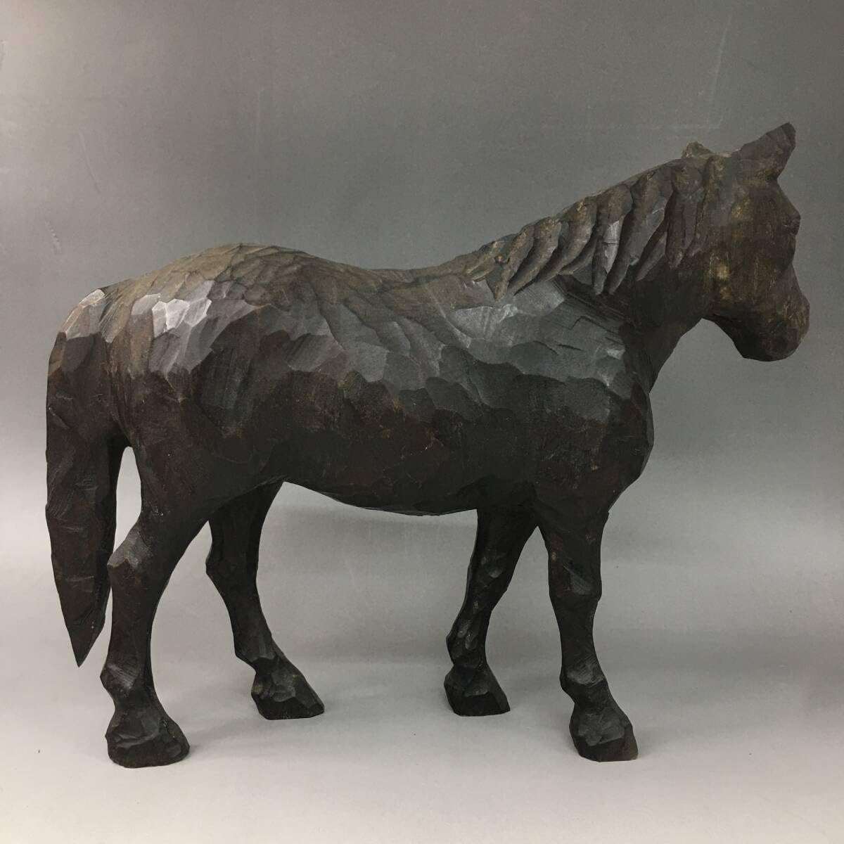 Amazon.co.jp: UNY2011【真作保証】木彫り馬置物民芸品木曽照岳銘在来