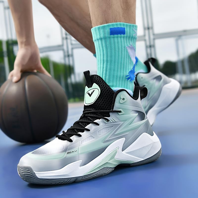 Image of Basketball Shoes for Womens Mens High Top Colorful Volleyball Fashion Breathable Sneakers Lace Up Sport Outdoor Lightweight Non Slip Shoe