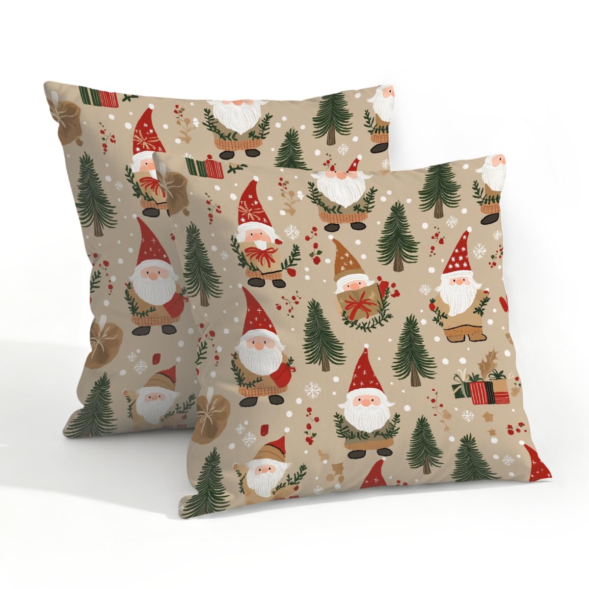 Outdoor Pillow Covers Waterproof Pillowcases 20x20IN Set of 2 Christmas Tree Santa Claus On Retro Decorative Throw Cushion Case for Couch Sofa Garden Patio Furniture