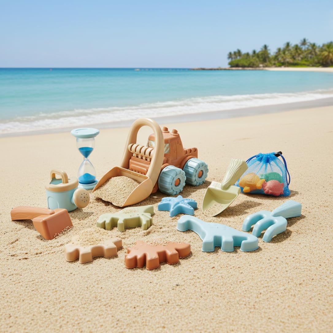 Ensemble de Jouets de Plage 10 pièces, Jouets Sable pour Les Tout-Petits, Ensemble d'outils moules Camion à Benne basculante pour Enfants, bac à Sable et Jeu en Plein air