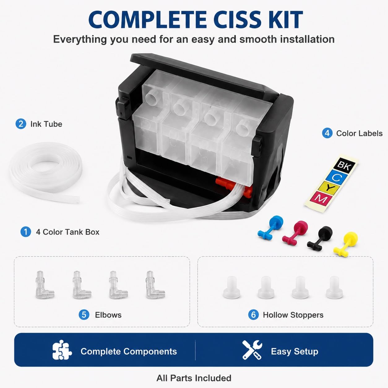 Kit CISS 4 Couleurs Réservoir Encre Compatible Epson/Canon/HP/Brother
