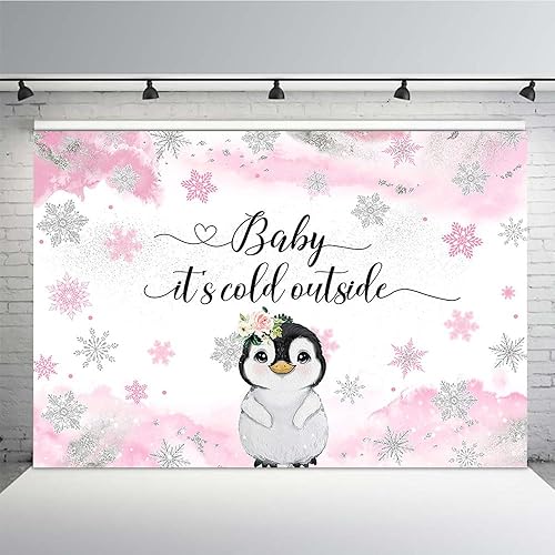 Miniatura 7 de MEHOFOND Telón de fondo de invierno para baby shower de pingüino de 7 x 5 pies para niños, bebé hace frío afuera, fondo de acuarela azul, animales