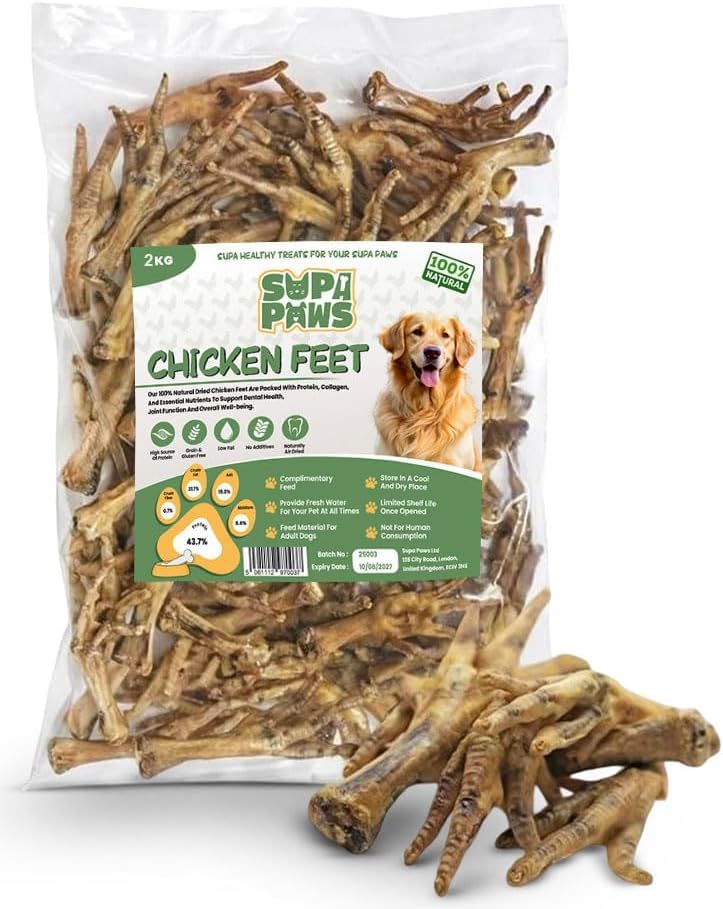 Supa Paws 3Kg 100% Natural Air Dried Chicken Feet for Dog, High Protein Cat Treat Hypoallergenic Pet Treat, Crunchy Healthy Snacks Sticks Dog Chew Treat, Grain, Gluten & Lactose Free Tasty Dog Food