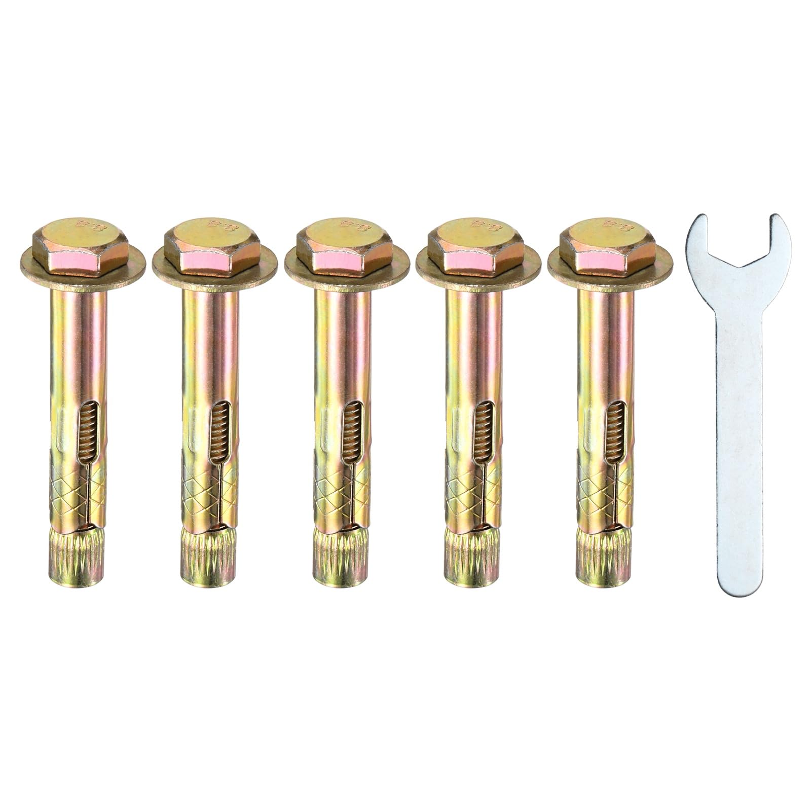 M METERXITY 5-Pack Hex Expansion Bolt, M10x70mm Colored Galvanized Iron-Carbon Steel External Hex Expansion Bolts W/ 17mm Wrench, Anti-Corrosion Metal Bolt for Concrete/Dry Brick/Block Walls