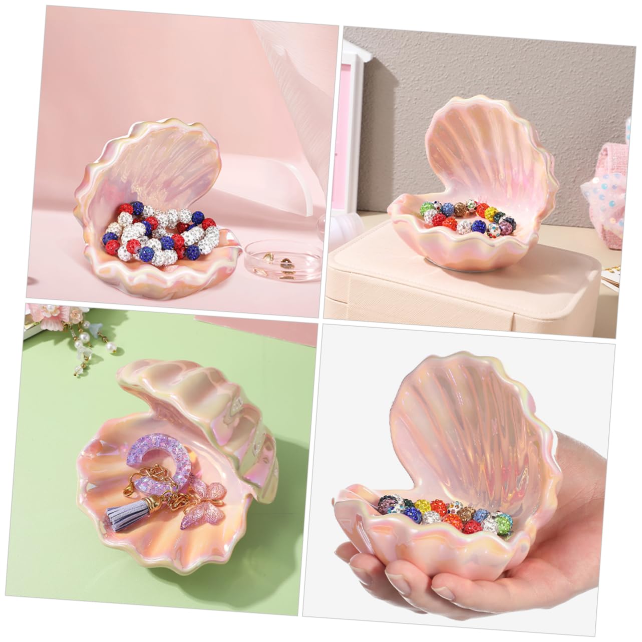 VANZACK 2 Stück Schmuckschale aus Keramik Schmuckhalter Ringschale aus Keramik Muschelform Keramikschmuck Tablett Keramikschmuckschale Schalenringschale dekoratives Tablett Rosa
