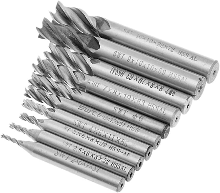MuZuZi 10pcs End Mill Cutter 4 Flutes Straight Shank Drill Bit Super Hard 2-10mm