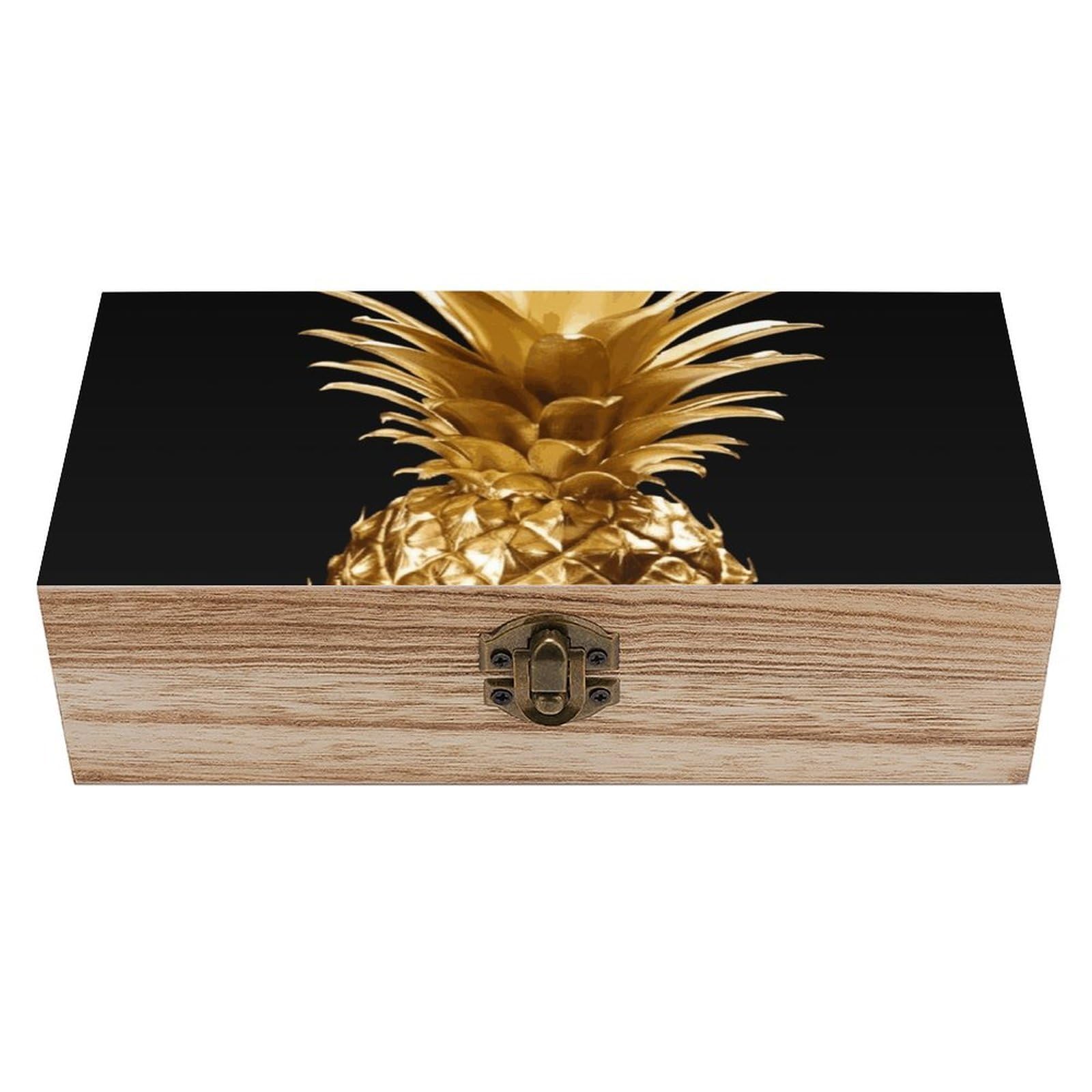 Gold Pineapple Wooden Storage Box Exquisite Durable Wood Gift Case Sturdy Vintage Jewelry Wooden Chest for Art Hobbies Storage Keepsake Gift
