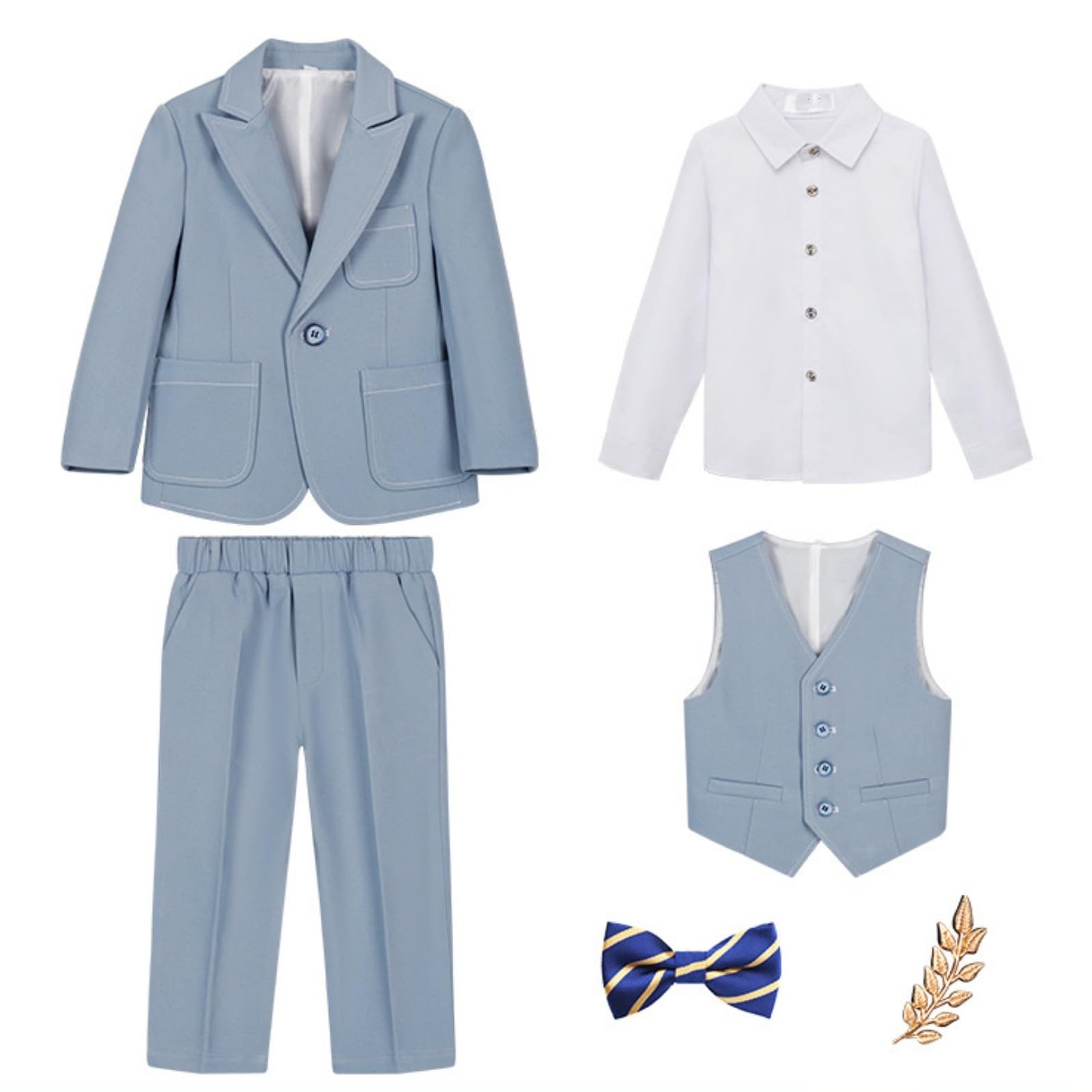Generisch Conjunto de ropa para niños de 140 niños, niños pequeños, primavera, otoño, cuadros de manga larga, pantalones, abrigo, pajarita trajes, 6 piezas, traje de vestir, ropa de bebé, meses y niño