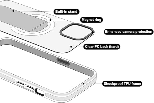 Miniatura 6 de Funda diseñada para iPhone 15 con soporte, compatible con MagSafe, parte trasera de policarbonato transparente antiarañazos + parachoques de TPU a