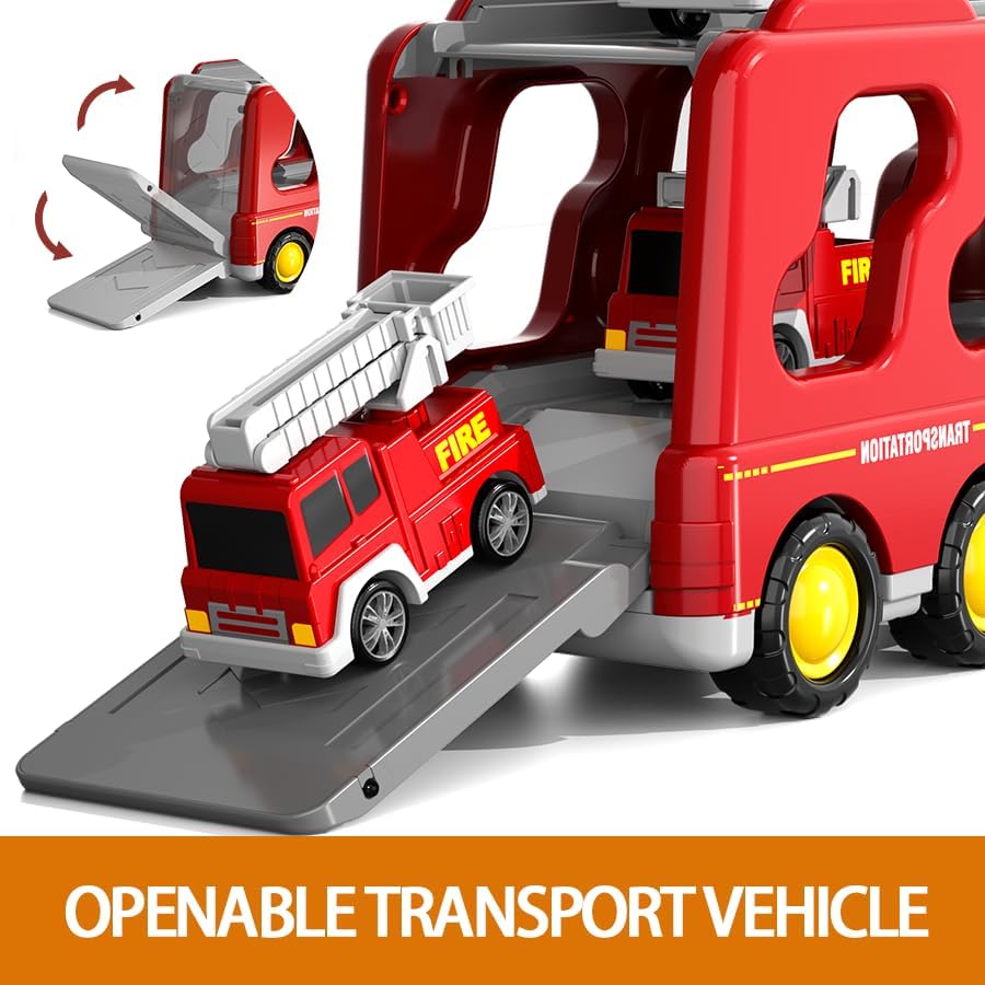 Miniatura 3 de EPPO Camión de bomberos de juguete para niños pequeños de 3 a 5 años, potencia de fricción 7 en 1, juego de vehículos de emergencia con luces y