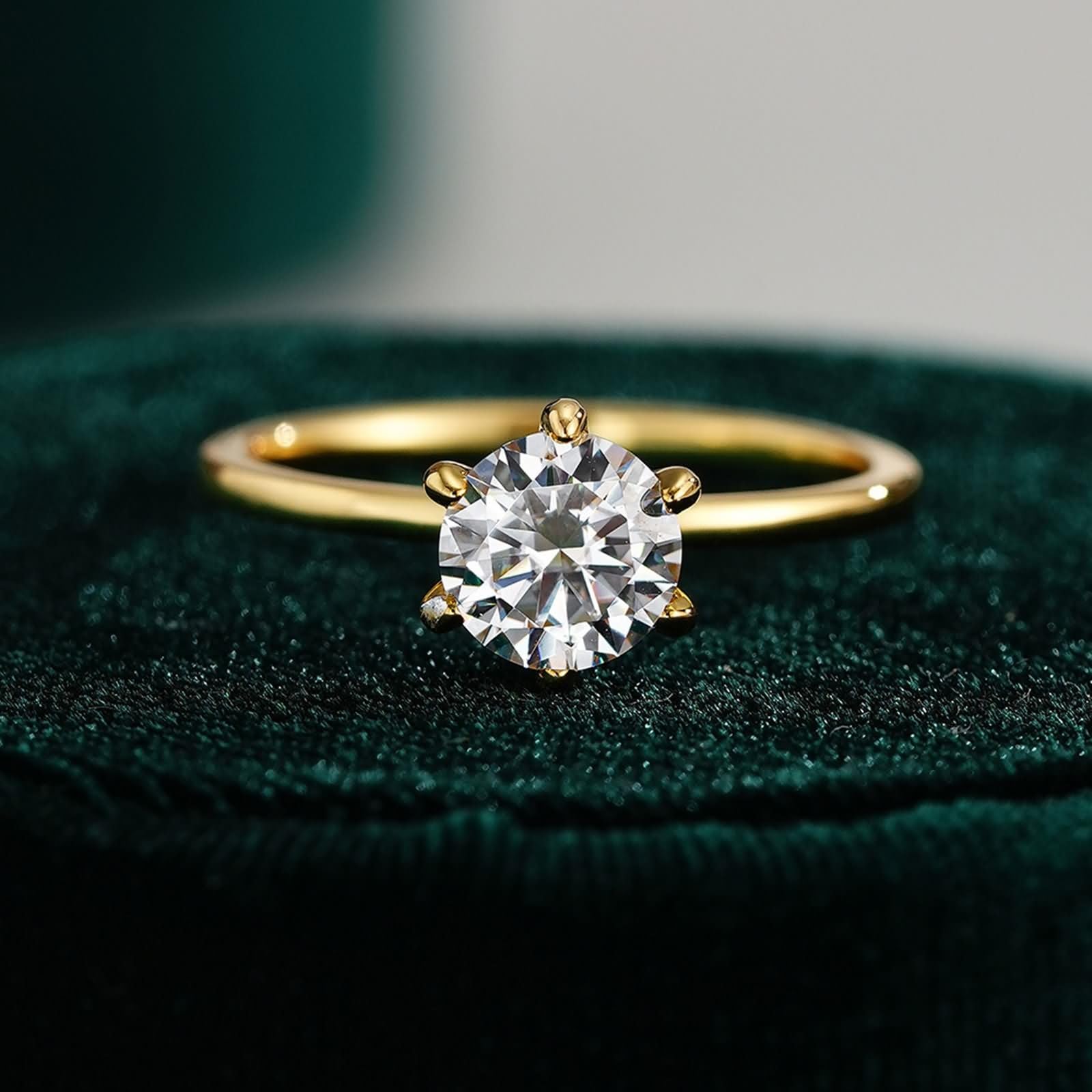 Anillo para mujer de oro con moissanite, alianzas de oro amarillo solitario, anillos de compromiso, anillo de compromiso de oro real
