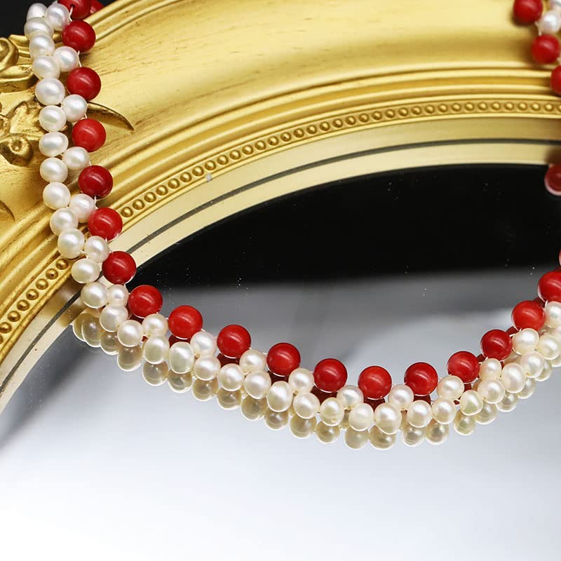 LOKILOKI Collana Regolabile di Corallo di bambù di Mare di Perle d'Acqua Dolce Naturale Collana di Gioielli da Regalo di Moda retrò per Feste di Compleanno per Donna