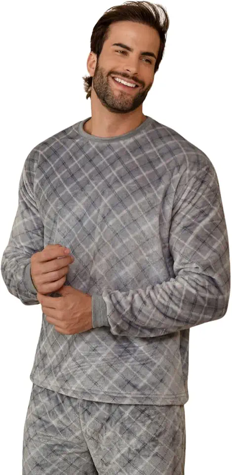 Pijama Masculino Inverno Adulto Fleece Plush Soft Quentinho.