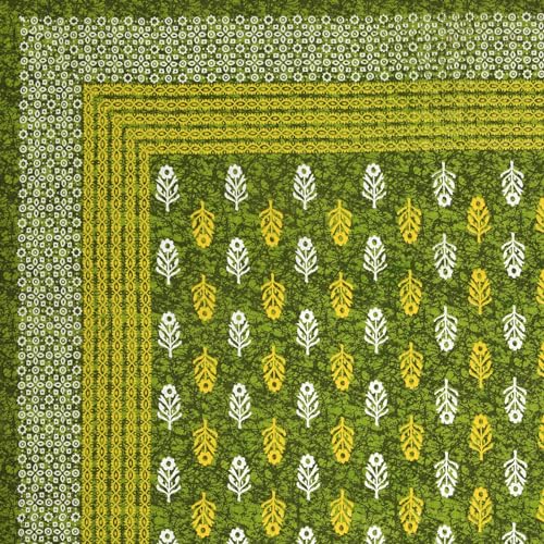 Image of RajasthaniKart Pure 100% Cotton Double Bed Sheet with 2 Pillow Covers (Bedsheet for Double Bed Cotton, Green Small Booty Jaipuri, King Size,5300)