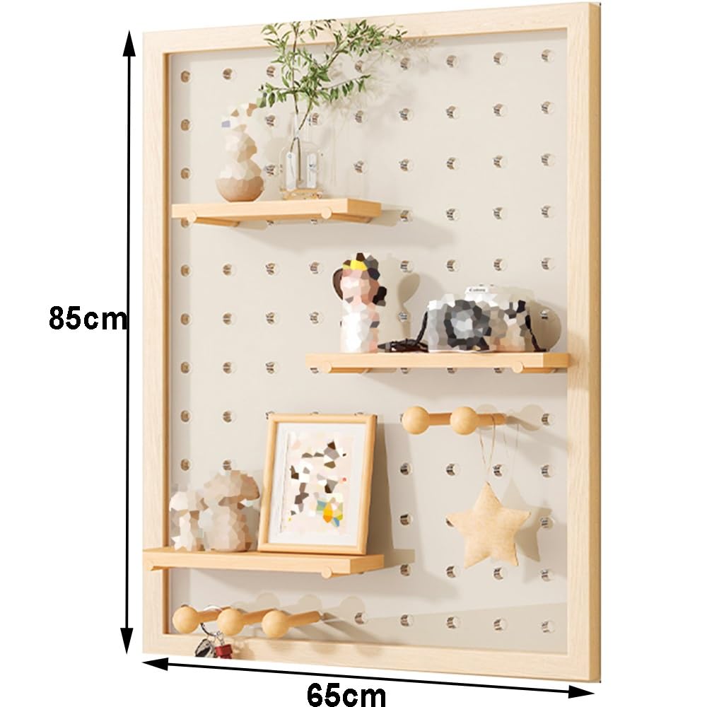 Pegboard Organiser, Holz Ornament Display Peg Board, Wandhalterung Display Stand, Storage Combination Set Mit Dekorativem Brett Holzstäbe Für Home Office Garage(WoodB,65X85X2cm)