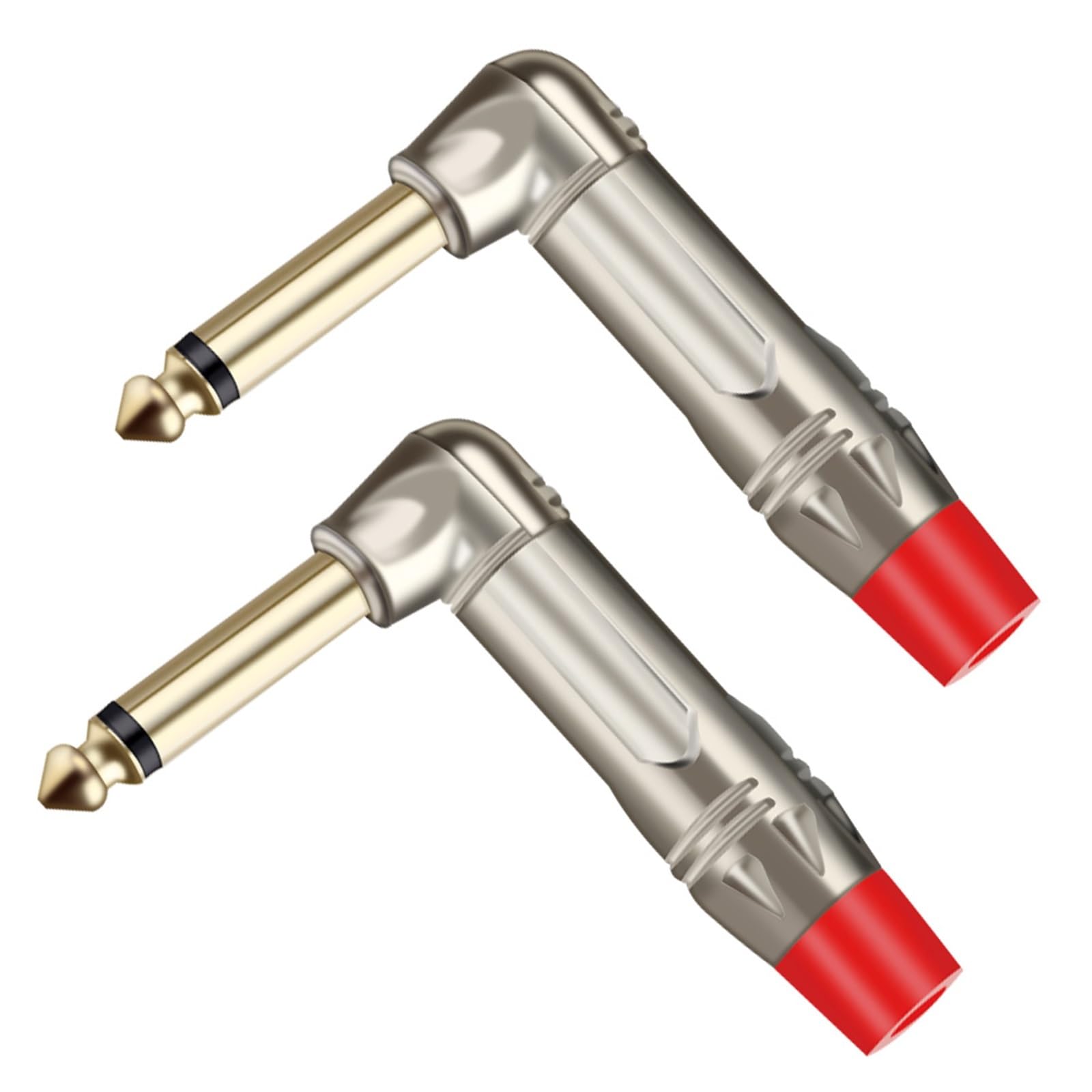Conector de micrófono de 1/4 pulgadas Jack 6.35 mm mono codo de noventa grados color rojo 2x