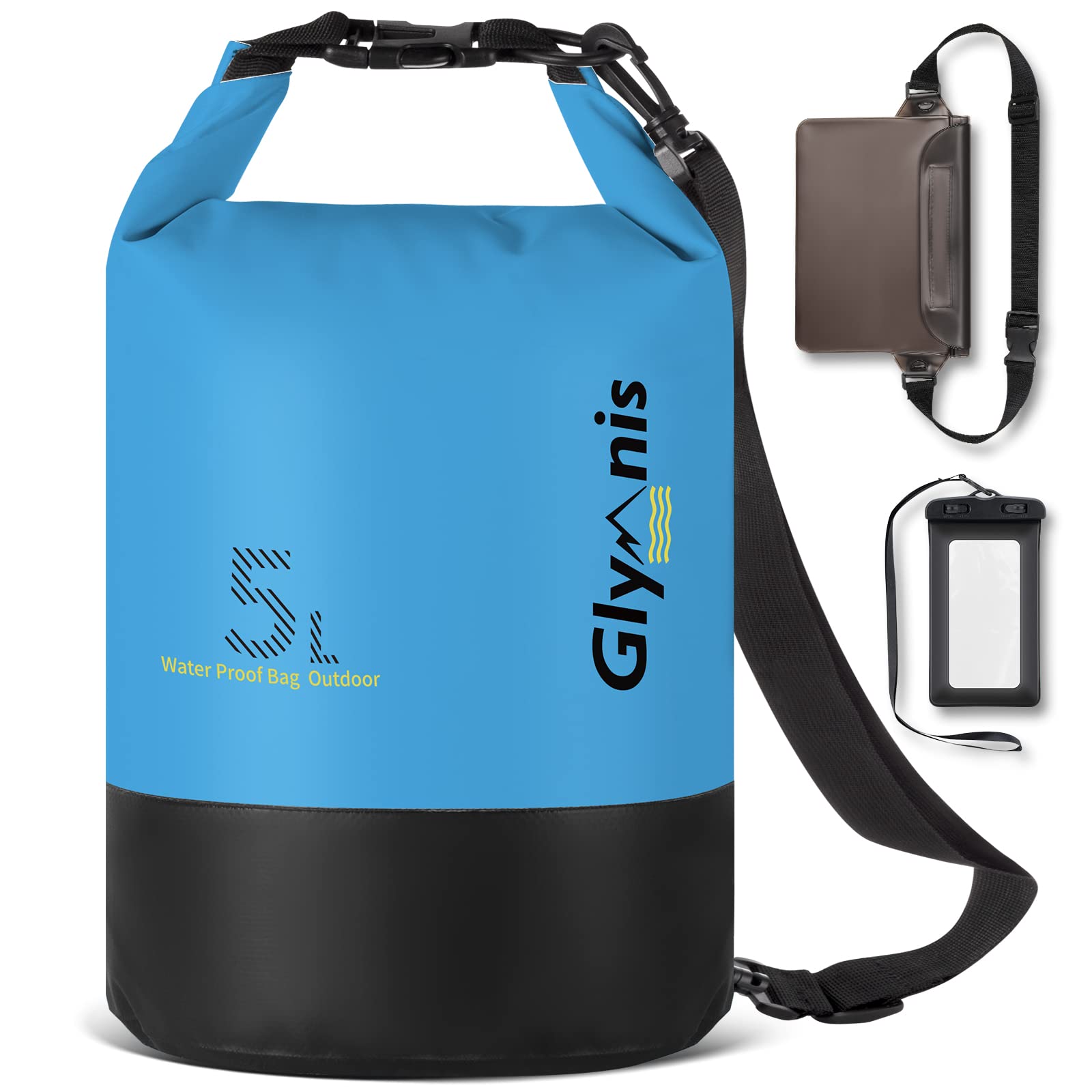 Glymnis Dry Bag 5L 10L 20L Waterproof Bag with Waterproof Pouch Bag + Phone Case and Adjustable Shoulder Strap for Kayaking Boating Fishing Rafting Swimming Camping Snowboarding