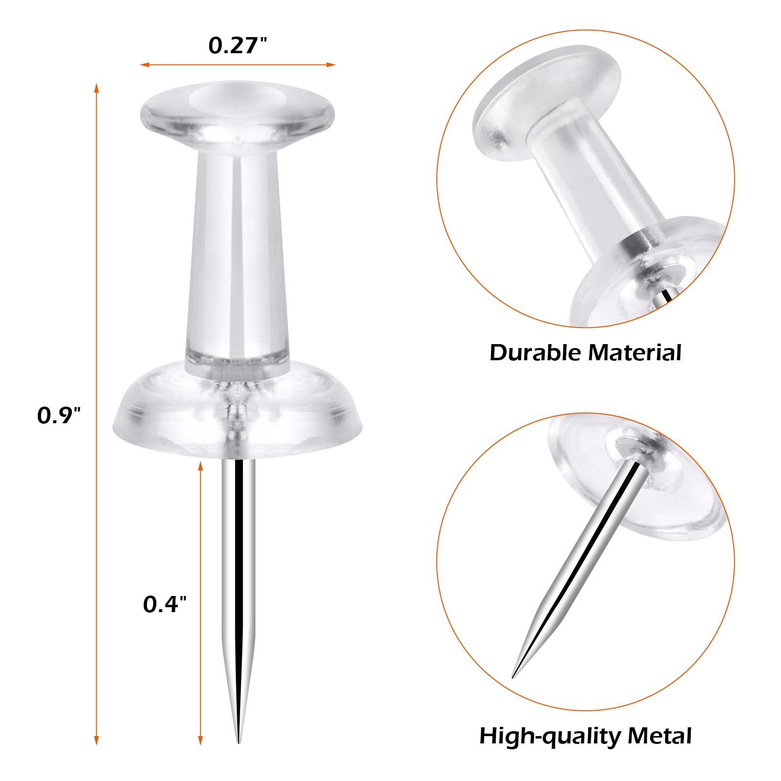 200 Pcs Push Pins Tacks Thumb Tacks for Wall Clear Plastic Head Steel Point Decorative Push Pins Standard — view 2