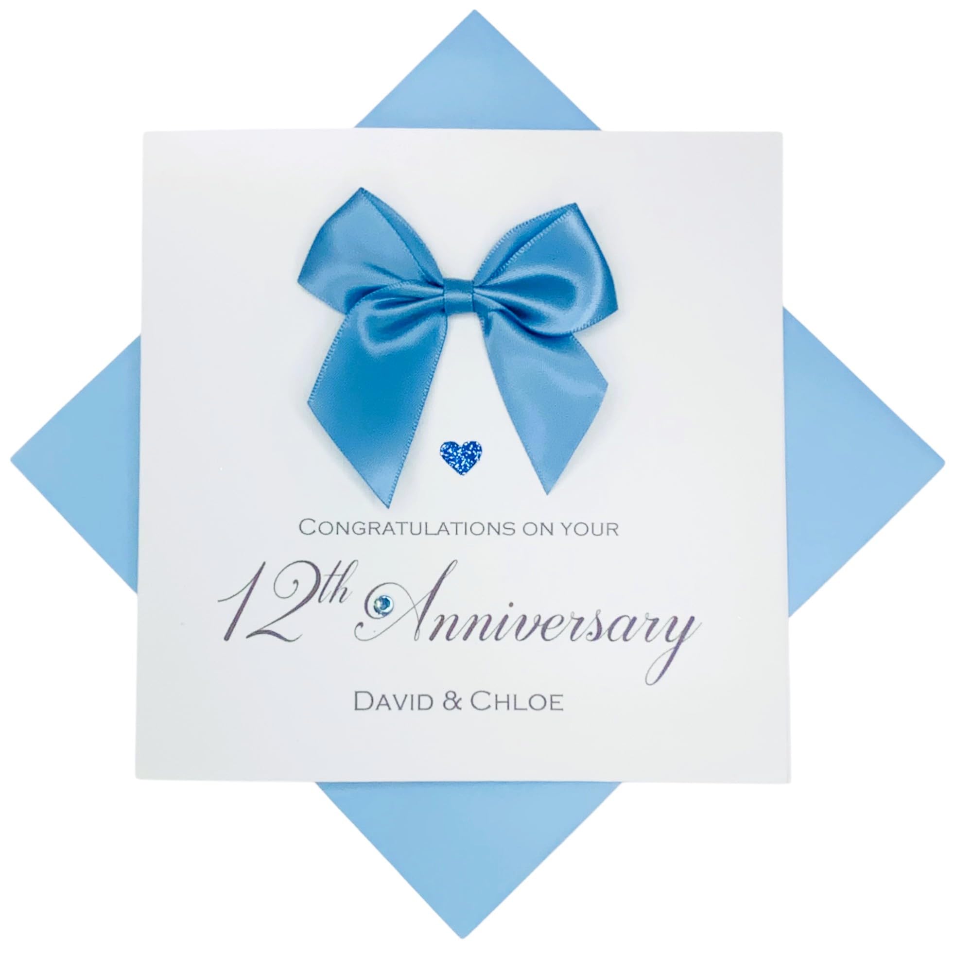 12th Wedding Anniversary Card - Silk 12 Year Twelfth Anniversary Greeting Card, Personalised Gift for Wife, Husband, Parents, Couple Friends - Various Designs - 18 Colours (Regal Bow)