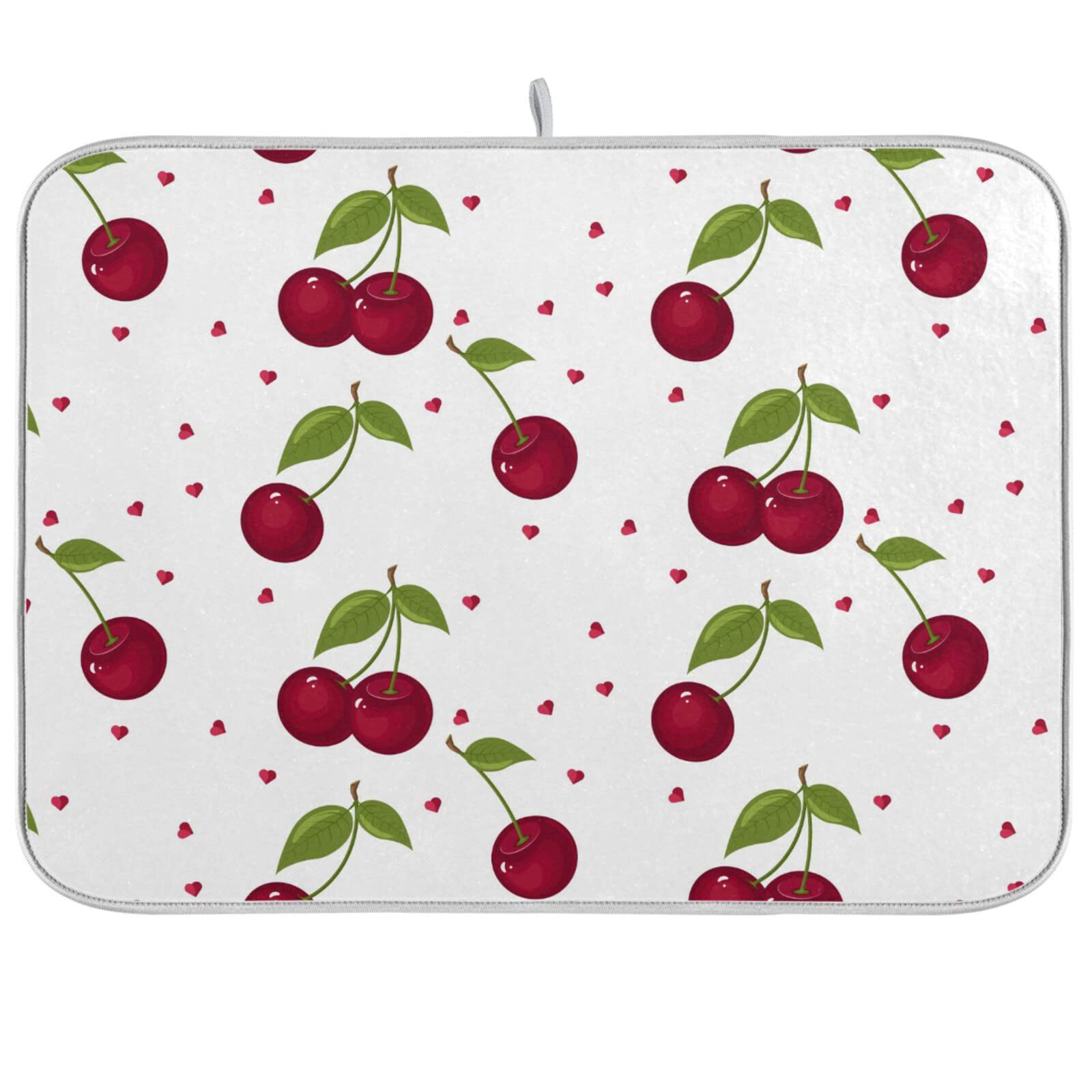 xigua Cute Cherry Fruit Dish Drying Mat for Kitchen Counter, Absorbent Microfiber Dishes Drainer Mats, Tableware Protector Dish Drying Pad 16x18in