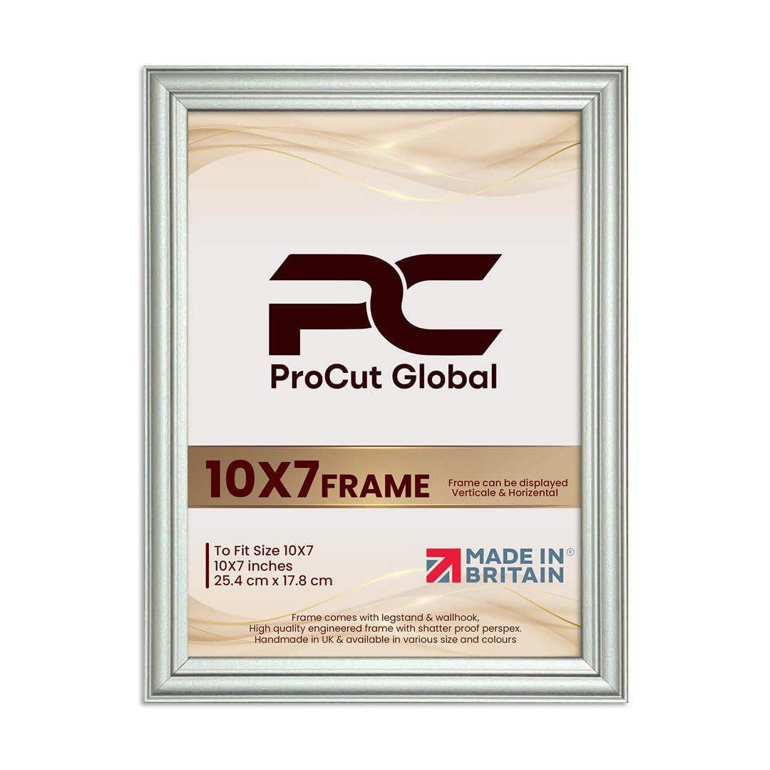 Procut Global 10X7 Silver Picture Frames - Classic Wooden Photo Frame with Shatterproof Perspex for Wall or Tabletop - Perfect for Posters, Certificates & Prints - Sizes & Colors Available โ image 1