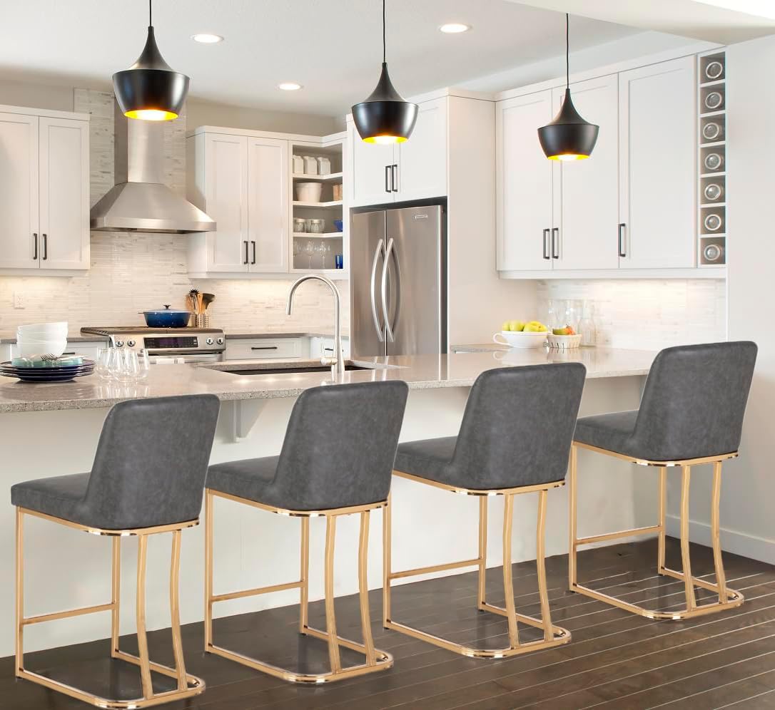 PHI VILLA Bar Stools Set of 4 Breakfast Barstools for Kitchen Island, 24 inch Grey