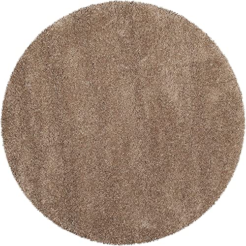 Image of Solid Fluffy Rugs and Carpet for Hall and Drawing Room 5x5 Round Beige Color