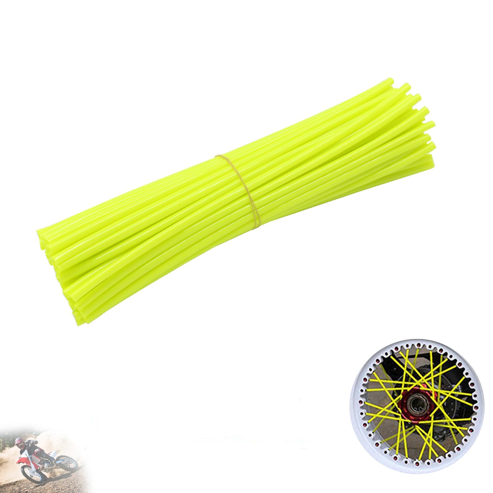72 PCS Universal Spoke Skins Motorcycle Dirt Bikes Colorful Protective Trim Wrap Cover Wheel Guard for Yamaha Kawasaki Suzuki(Fluorescent Green)