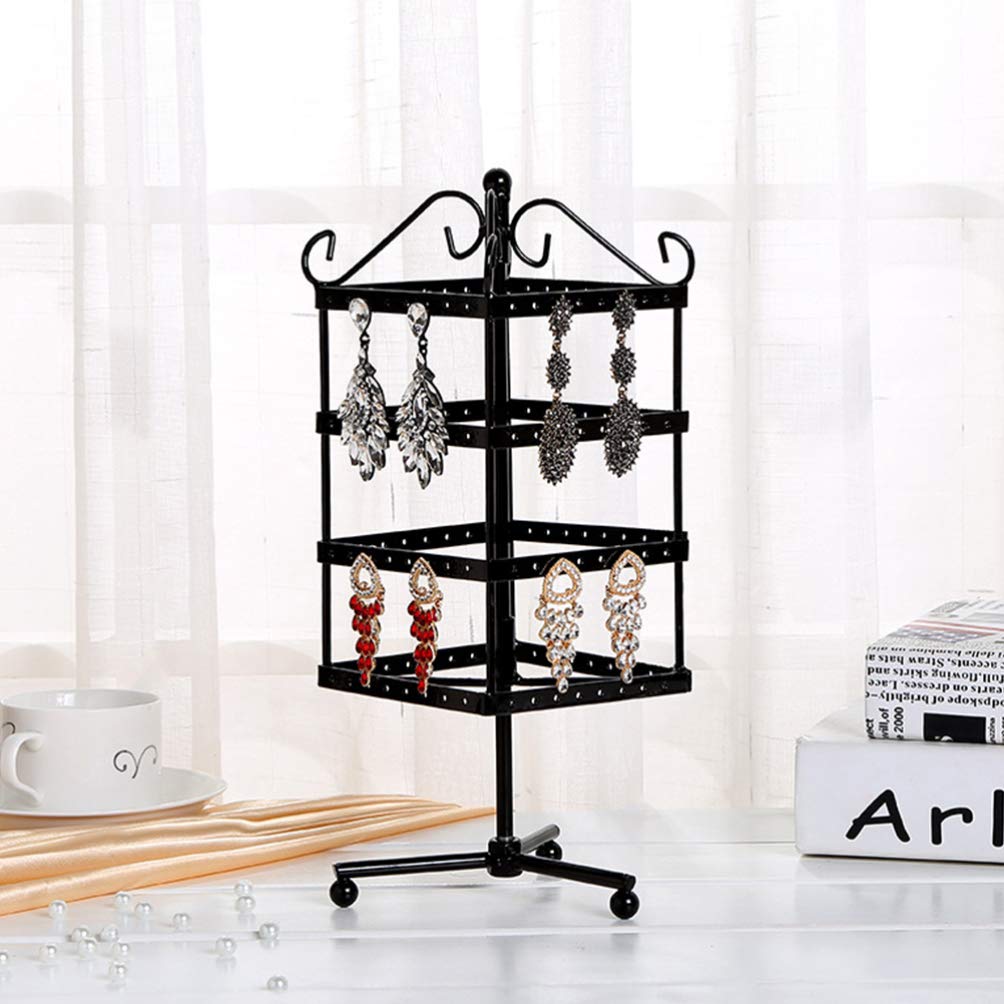 Cabilock 1pc Iron Square Rotating Jewelry Display Rack for Earrings and Accessories Storage Stylish Household Organizer for Home and Jewelry Management
