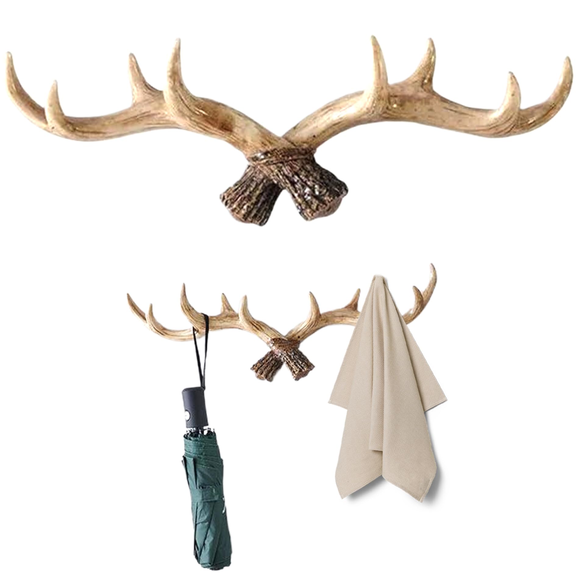 Gcroet Antler Coat Rack Wall Mount, Resin Deer Antler Decor with Hooks for Farmhouse Entryway, Bathroom, and Bedroom Light Brown