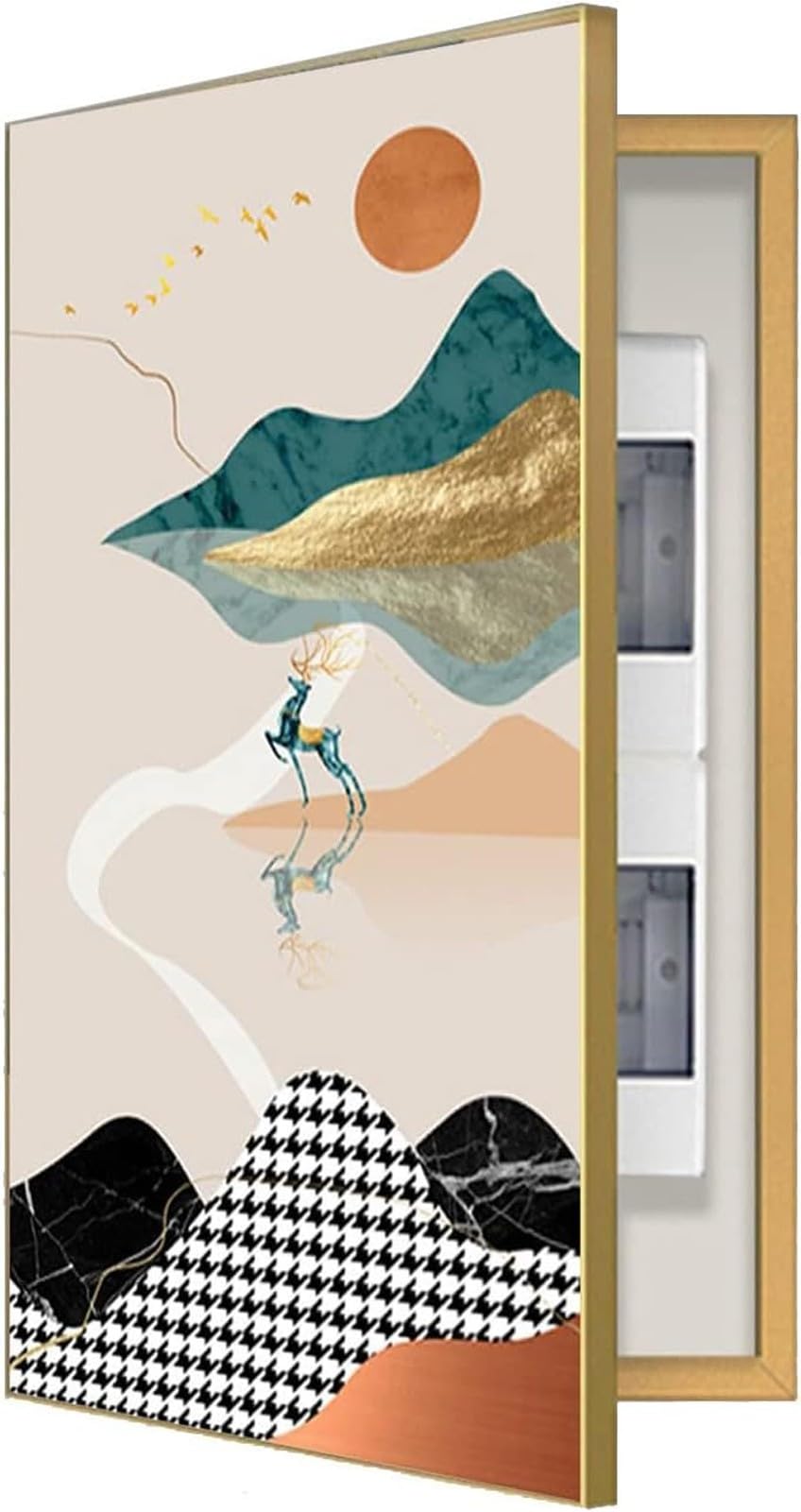 IXOAKQ Electrical Panel Cover Decorative Wall Mounted Electrical Panel Cover, Electrical Panel Cover Decorative Hide Meter Electric Box Decorative Painting(E(Gold),50x70cm) (D(Gold) 40x60cm)