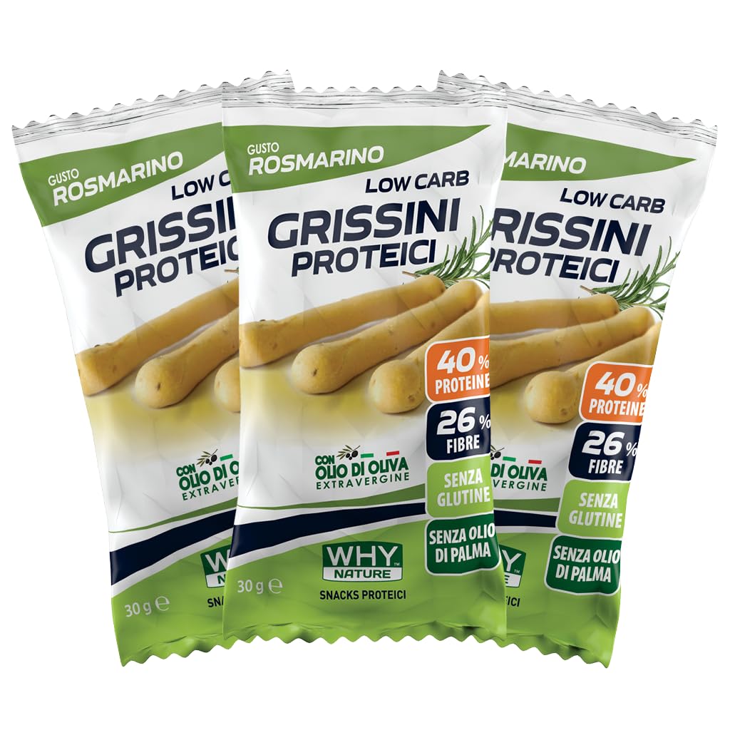 WHY NATURE LOW CARB GRISSINI PROTEICI - Snack Proteici Senza Glutine - Snack Proteici Gusto Rosmarino - Box da 25 Pezzi - 30 Gr