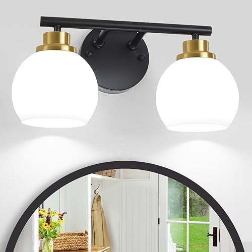TOULMJ Lámparas de baño de oro negro sobre el espejo, lámparas modernas de tocador de baño de mediados de siglo, accesorios de iluminación de baño