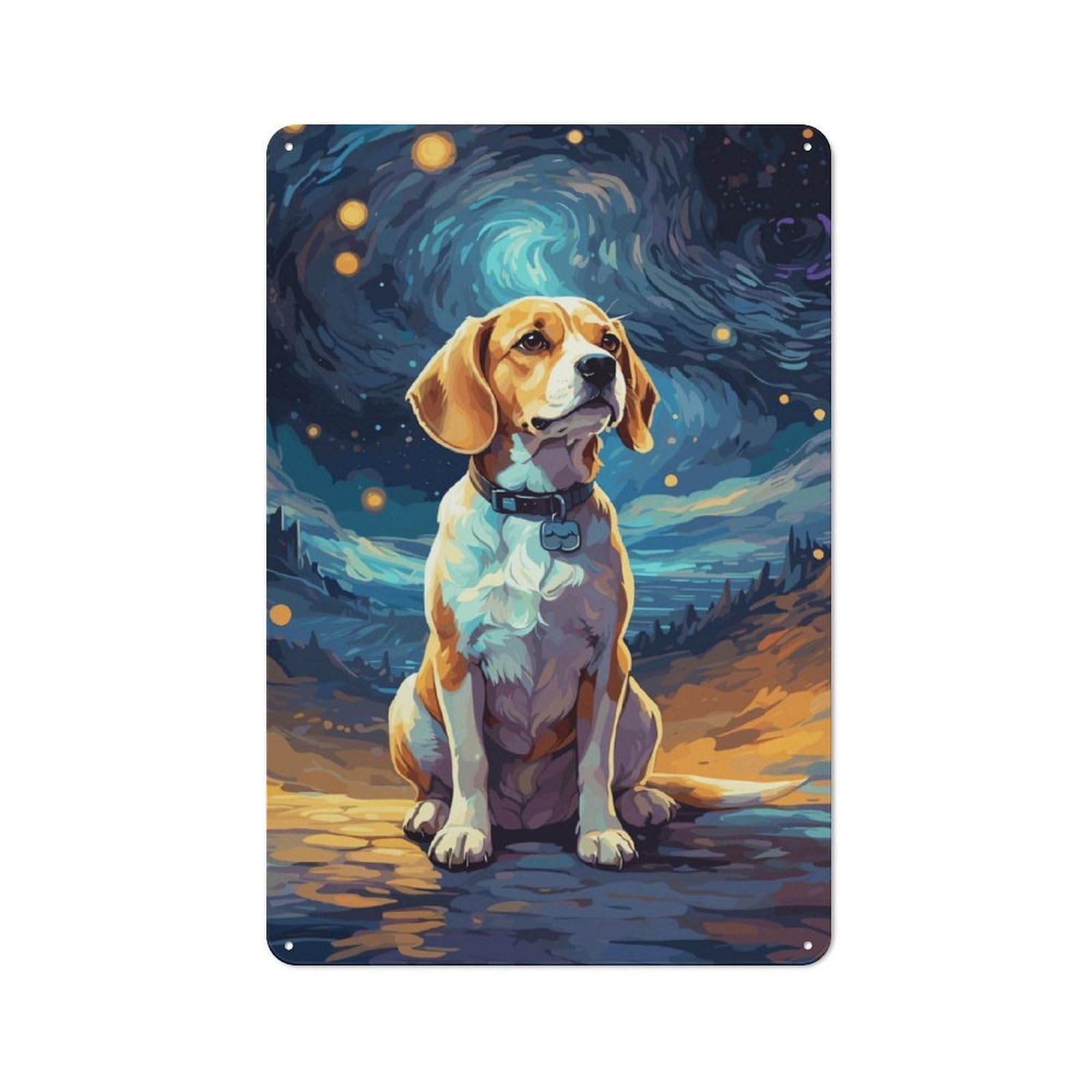Junmoney Beagle Starry Night Retro Metal Wall Sign 30X20cm With For Bar Or Restaurant, A Housewarming Gift For Hospitality Decor Collectors