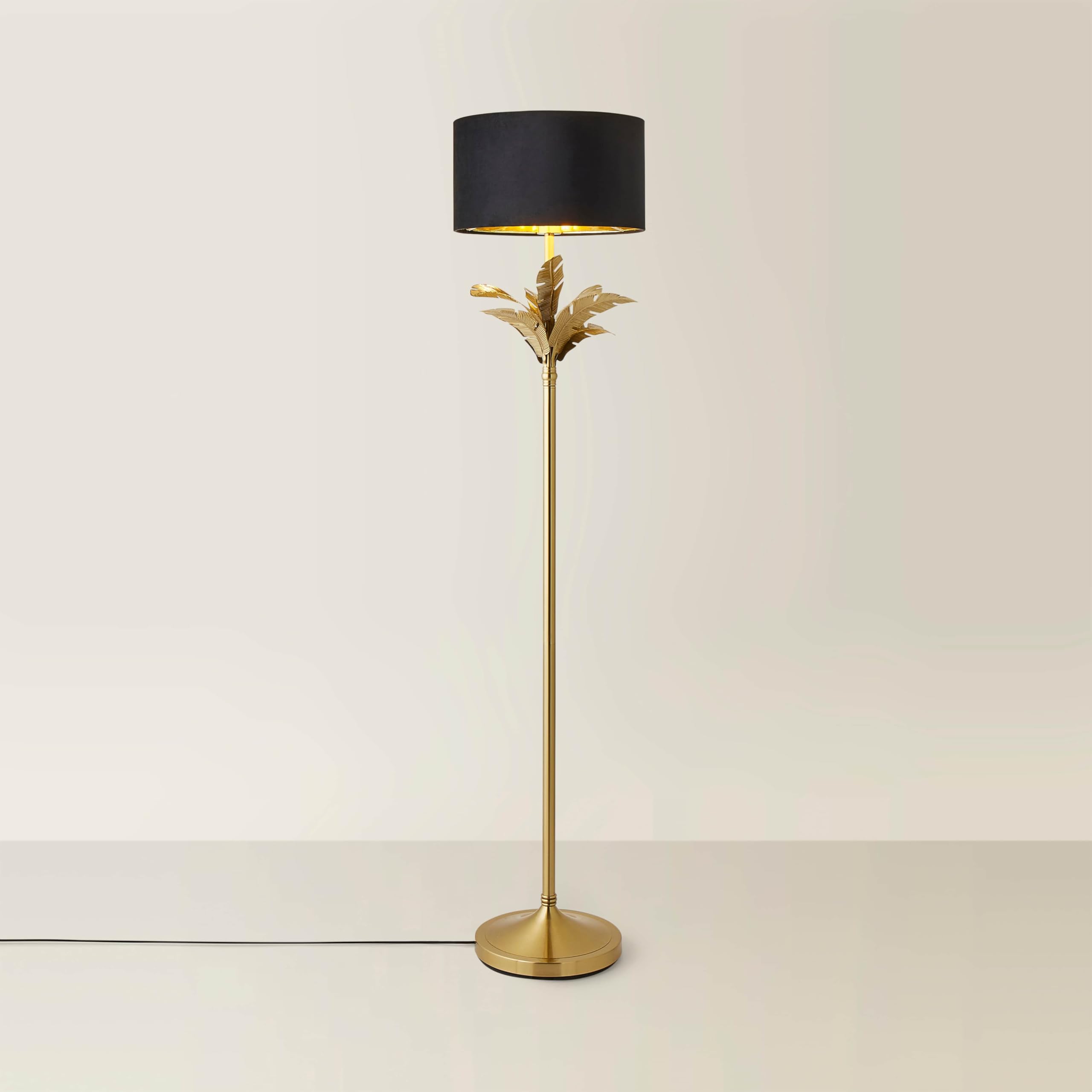 ValueLights | Christina Black Velvet with Gold Inner Drum Shade Gold Palm Leaf Floor Lamp | Floor Lamps, Home Décor & Improvement Essential