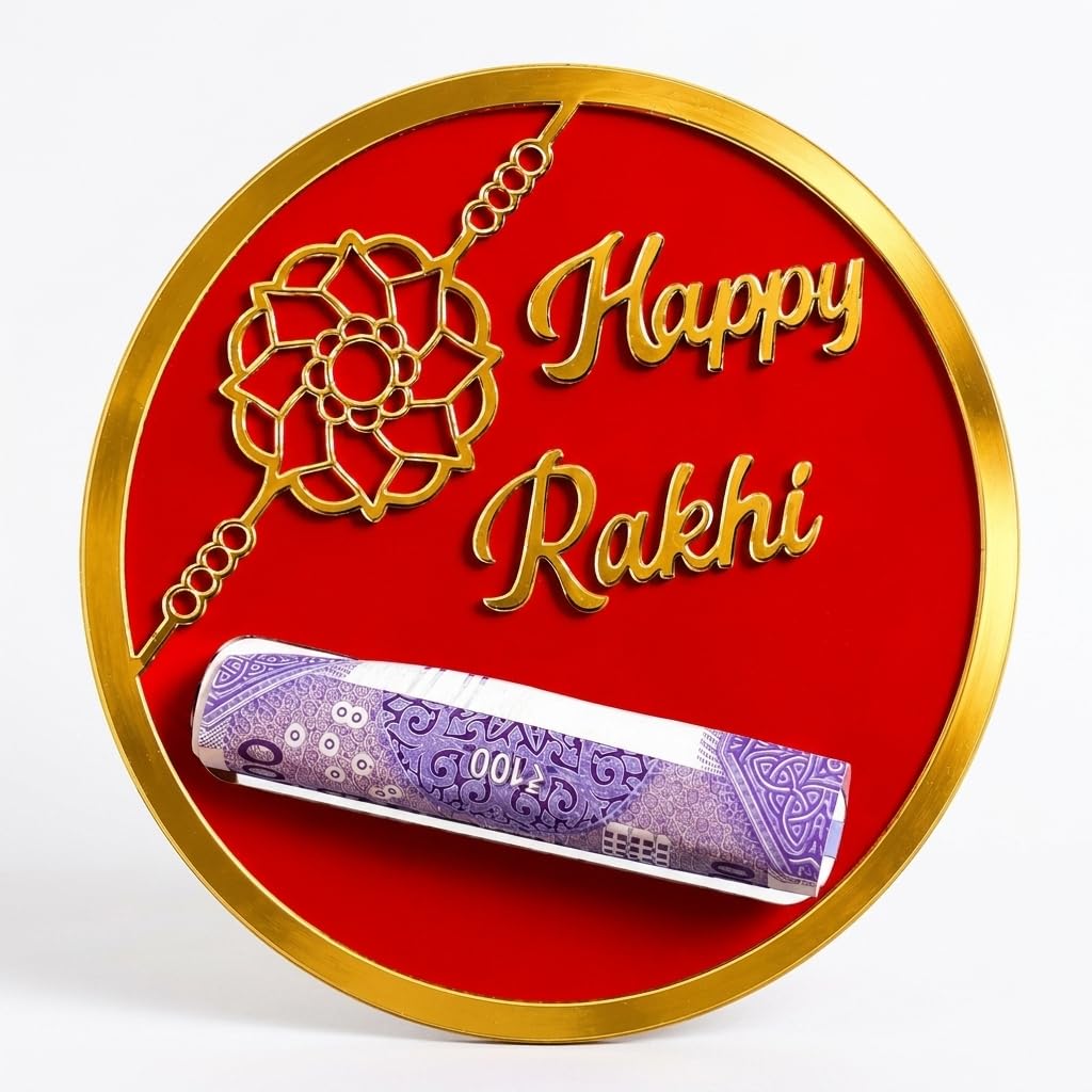 Raksha Bandhan Gift Money Holder with Happy Rakhi Design | Cash Holder Gift Box for Sister & Brother | Shagun Envelope for Cash Gift | Festive Rakhi Hamper Accessory (Red)-image-17