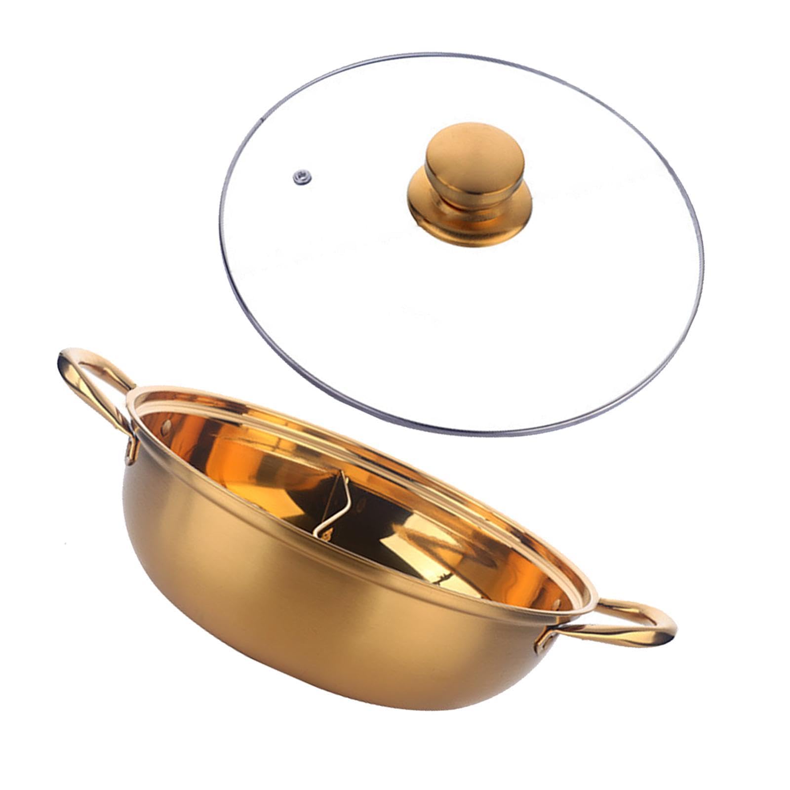 Bothyi Divided Hot Pot Stainless Steel Hot Pot Thickened Mandarin Duck Pot Shabu Shabu Hot Pot Multifunctional Divider Pot for Party, gold