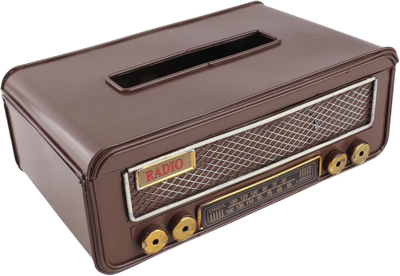 Vintage Radio Shape Tissue Box Cover, Iron Art Tissue Storage Container with Retro Design, Spacious Side Opening for Living Room Coffee Table Home Decor