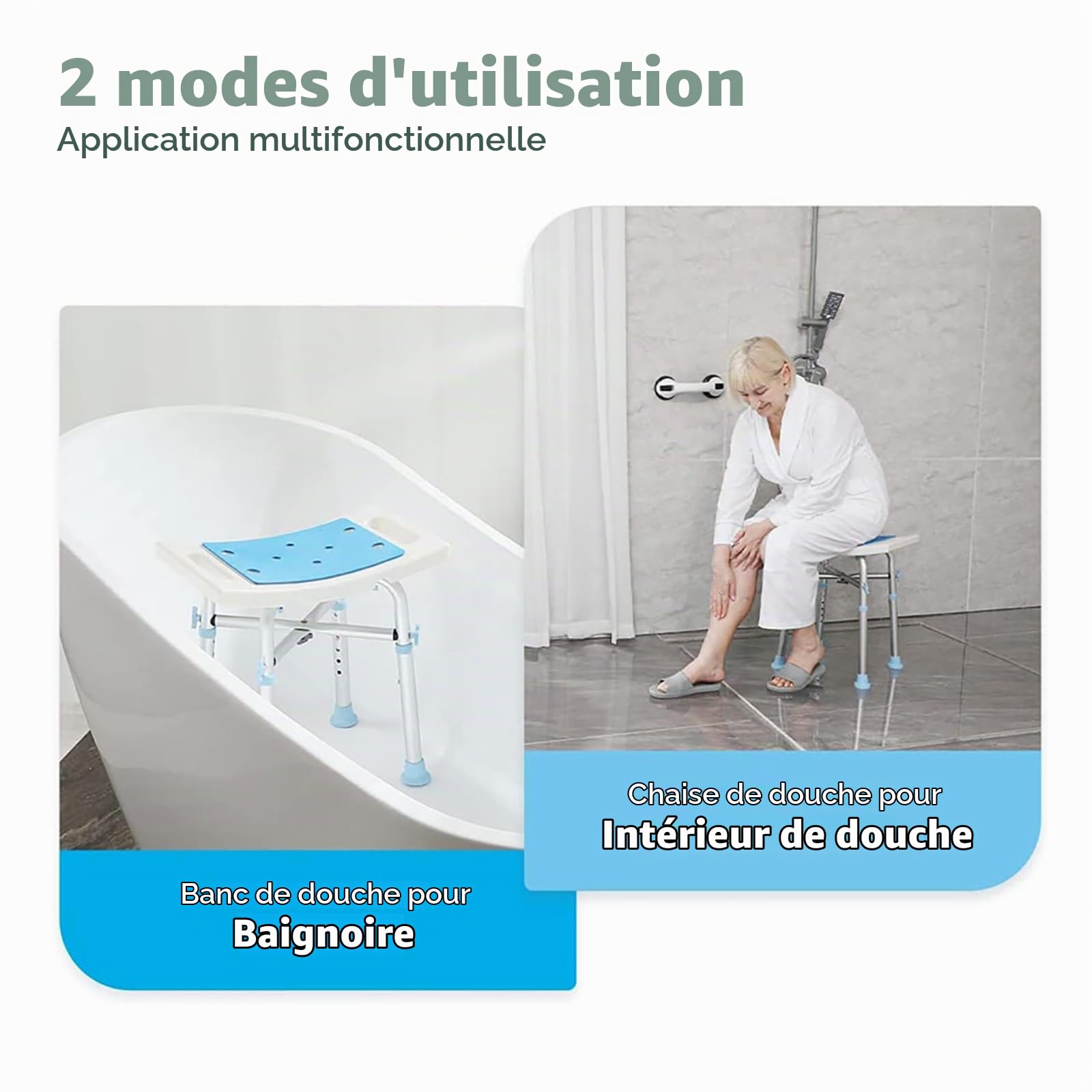 NEWFUN Chaise de Douche， Siege de Douche Adulte，Tabourets de Douche et de Bain, Chaise de Douche Antidérapante, Tabouret de Douche Antidérapant, Montage sans Outil, Siège de Bain pour Adultes, 150KG