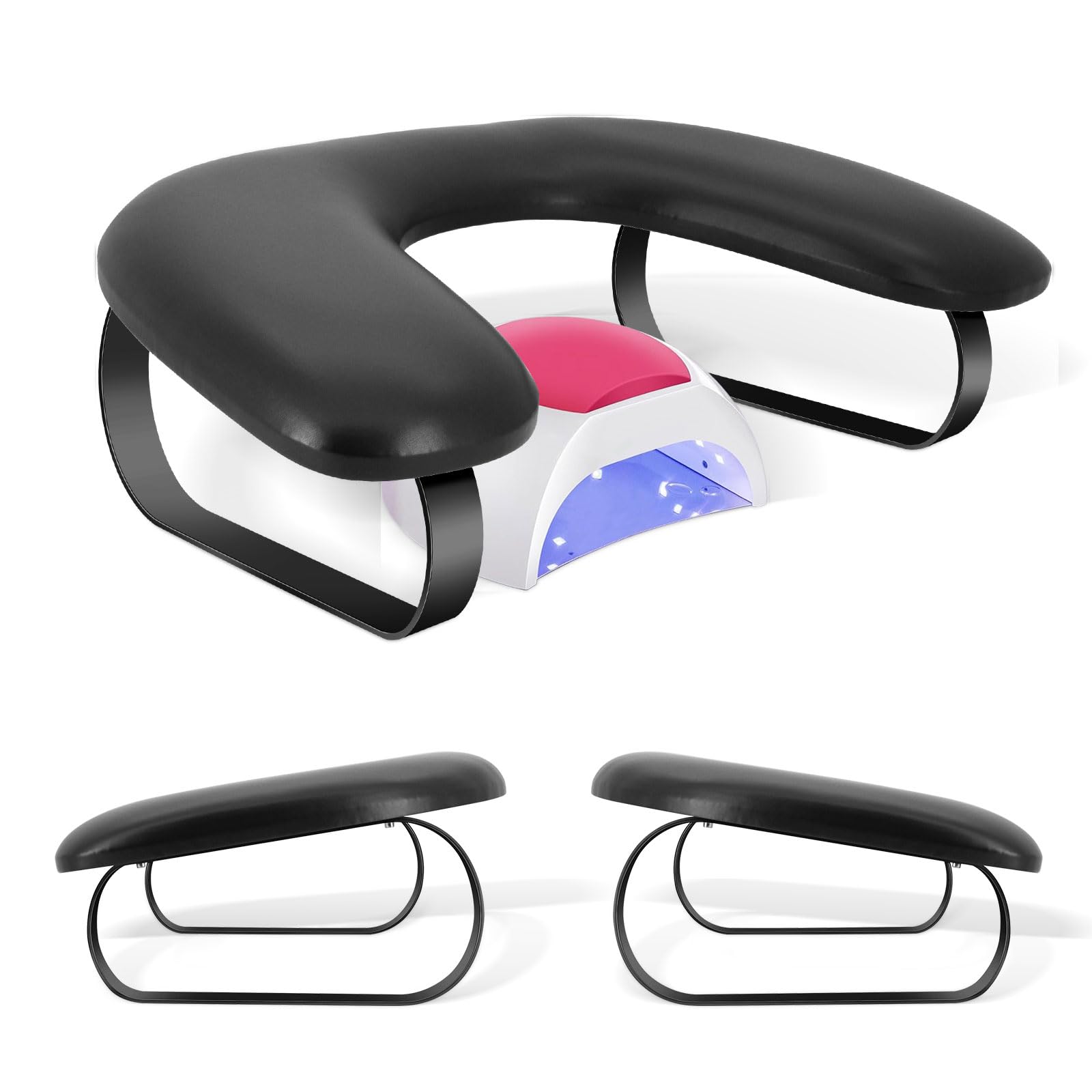 Repose Main Ongle,Repose-Mains Ergonomique en Forme de U,Coussin Manucure en PU Cuir, Coussin pour Ongles avec Support en Acier Inoxydable,pour Salon de Manucure(Noir)