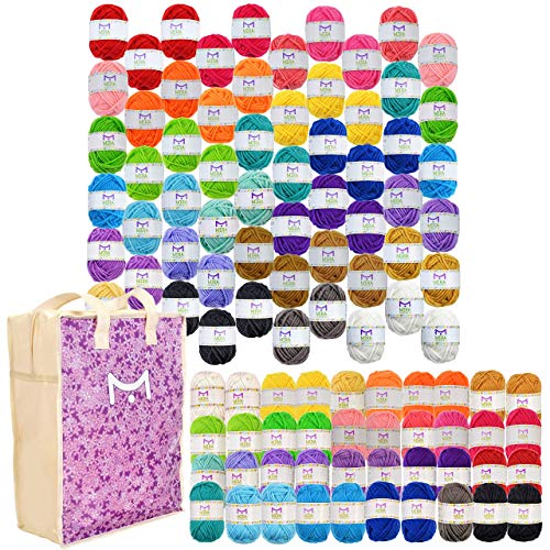 Mira Handcrafts 2180+ Yards Acrylic Craft Yarn - Assorted Colors - Crochet Knitting Crafts Kit - Yarn Storage Bag and 7 PDF Project E-Books