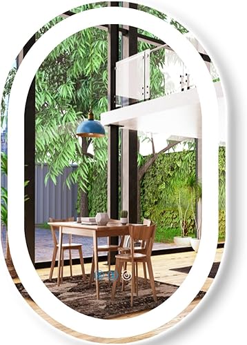 MEIOUKA Espejo de tocador ovalado iluminado de 20 x 33 pulgadas con luces, espejo LED ovalado para baño montado en la pared, espejo ovalado con luz disponible en Yaxa Peru