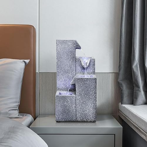 Miniatura 4 de OUTNATURE Tazones de 4 niveles para interiores de 15.7 pulgadas de alto, fuente de mesa de relajación de rocas con función de cascada con luces LED