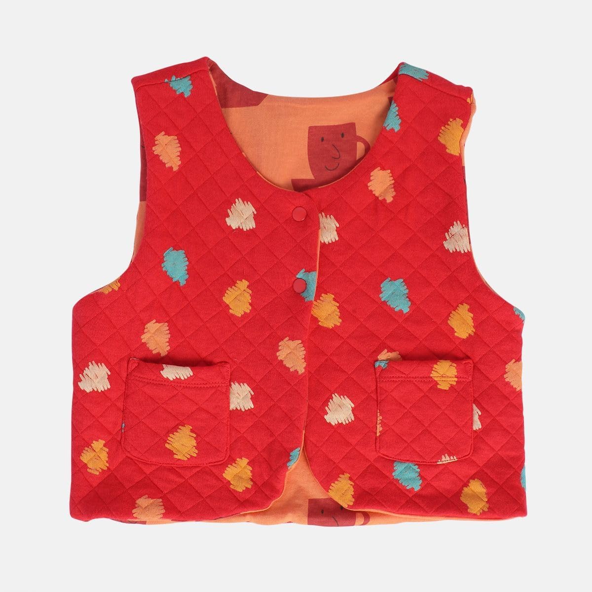 miniklub Girls V Neck Sleeveless Knitted Cotton Orange/Red Color Gilet (2-3Y) 1
