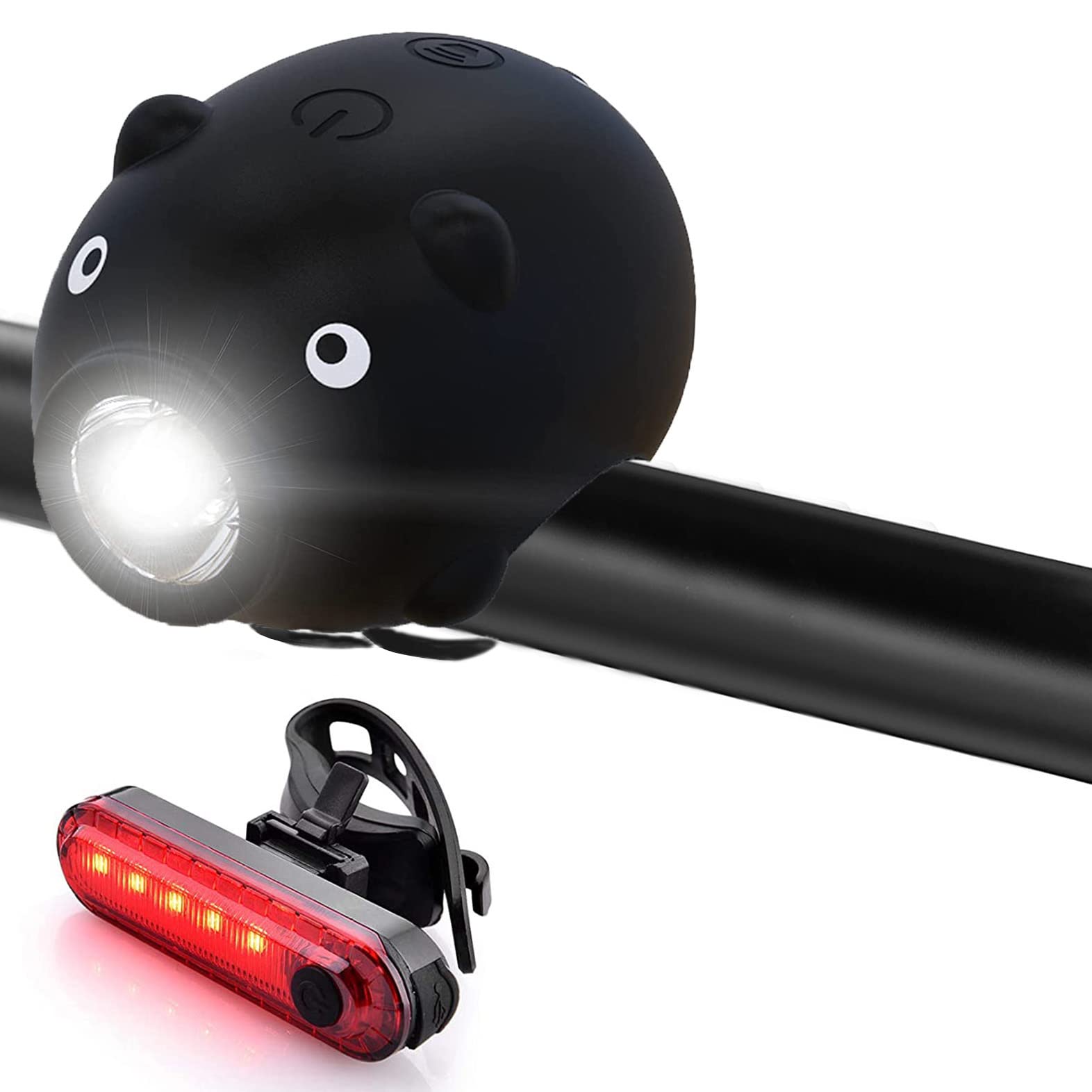 AaiLucky Bike Scooter Lights with Horn, Rechargeable Bicycle Headlight & Tail Light & Horn for Kids Adults, Bike Lights Set for Night Riding, 5 Sounds & 3 Lighting Mode, Cute Bicycle Accessories
