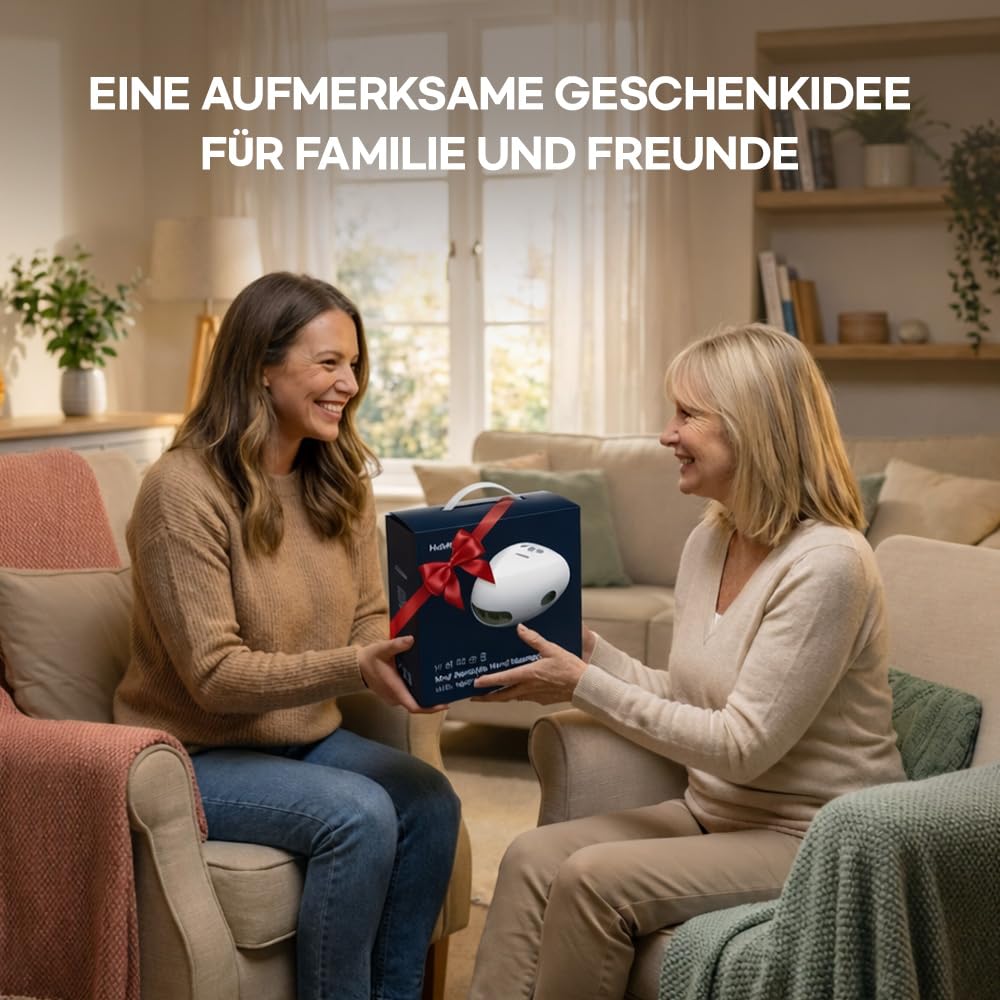 HubiCare kompaktes Handmassagegerät mit Wärme und Luftkompression, kabellose Handmassage für Hände, Finger und Handgelenk, 3 Modi, 3 Intensitätsstufen, USB-C Aufladung
