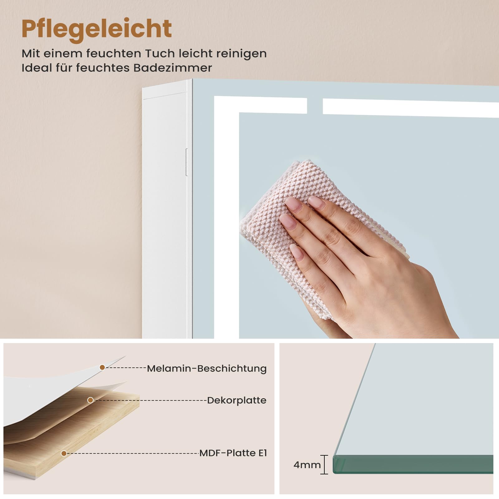 Spiegelschrank Bad mit LED Beleuchtung & Steckdose, 80x60x17 cm | Badezimmer Spiegelschrank mit 3 Farben Dimmbar & HD Spiegel, Badezimmerschrank mit 3 Tür 9 Fächer, verstellbaren Regalen,Weiß