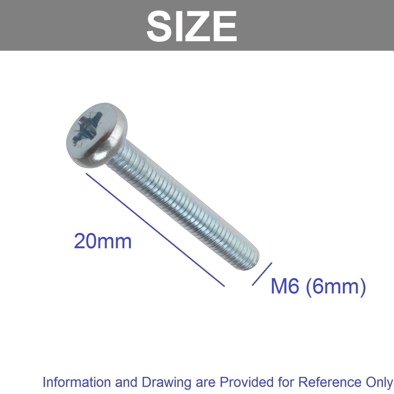 TERF® M6 X 20mm Pozi Pan Head Machine Screws Stainless Steel A2 (304) Machine Screw M6 (6mm) X 20mm Pozi Drive Pan Head Machine Screw Bolts - Image 3