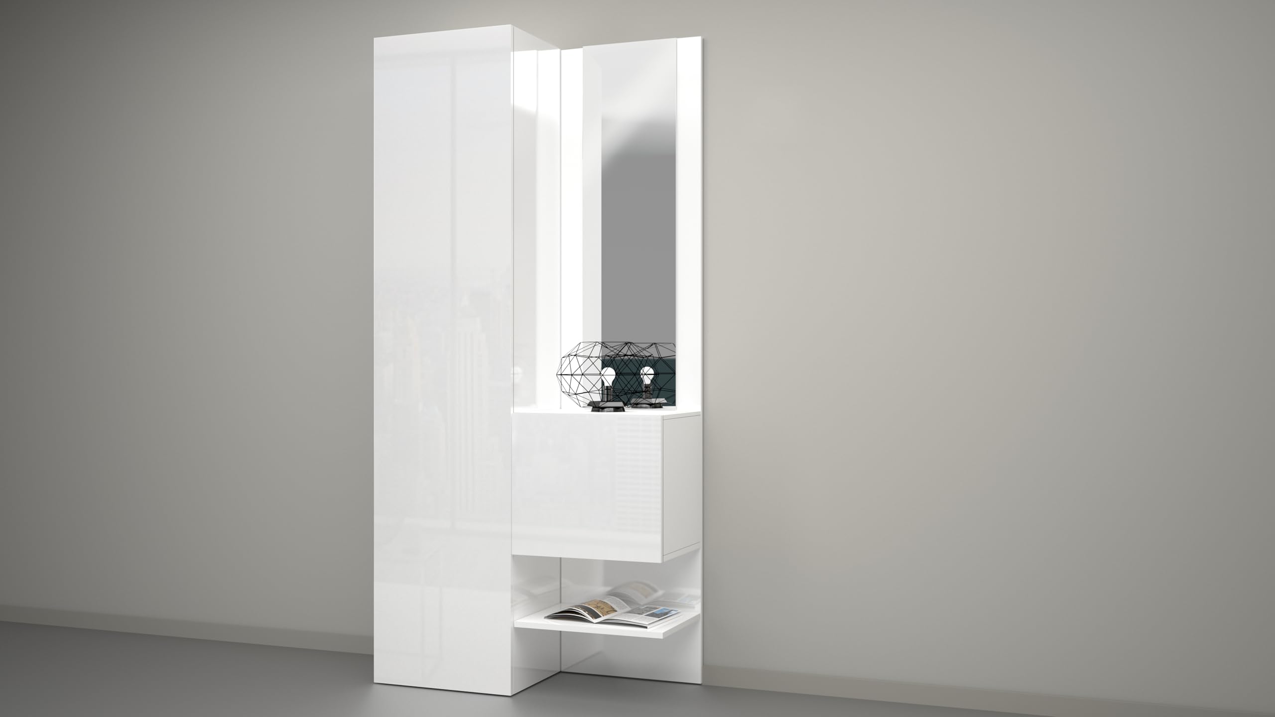 Web Convenienza - Mobile Ingresso Specchiera Moderna - Made in Italy - Collezione Harmony - Mobile Specchio con Scarpiera 2 Piani - Struttura Bianca per Soggiorno (INGRESSO MOBILI)